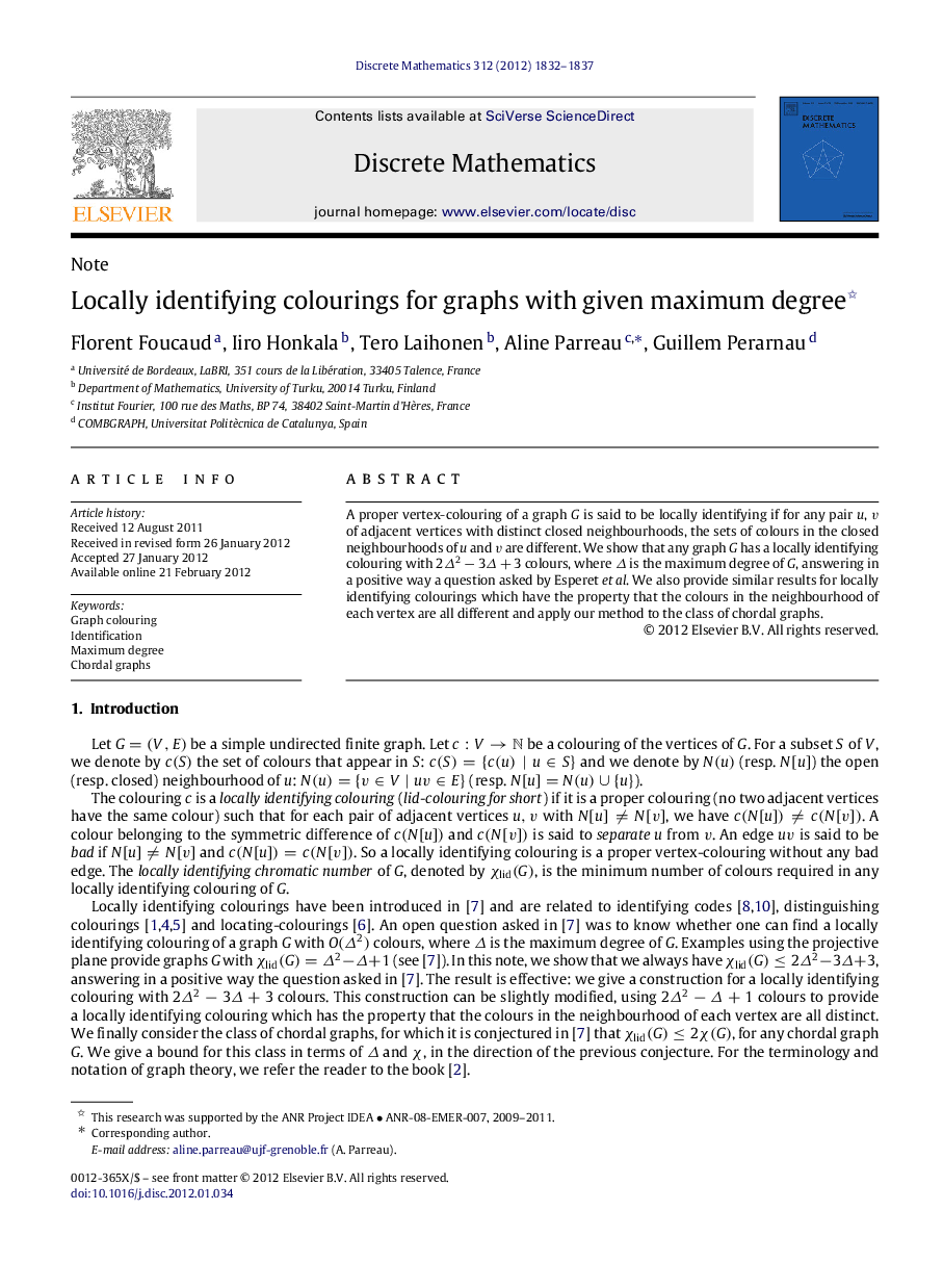 Locally identifying colourings for graphs with given maximum degree 