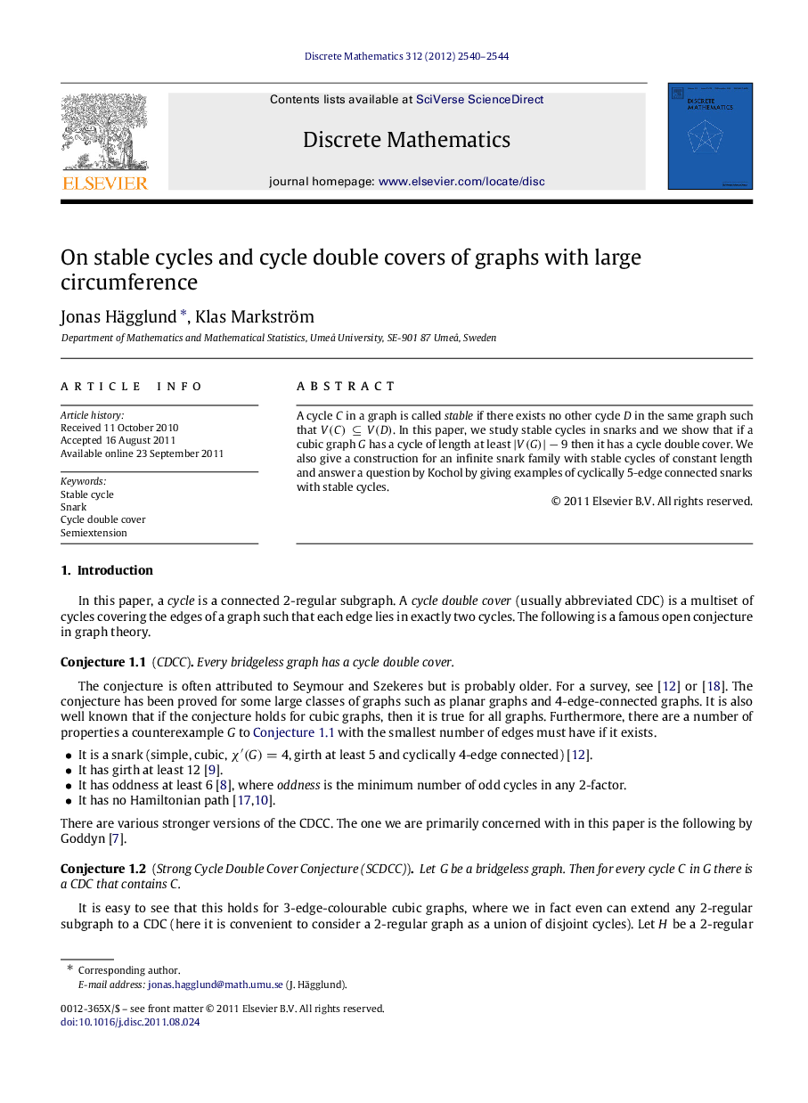 On stable cycles and cycle double covers of graphs with large circumference