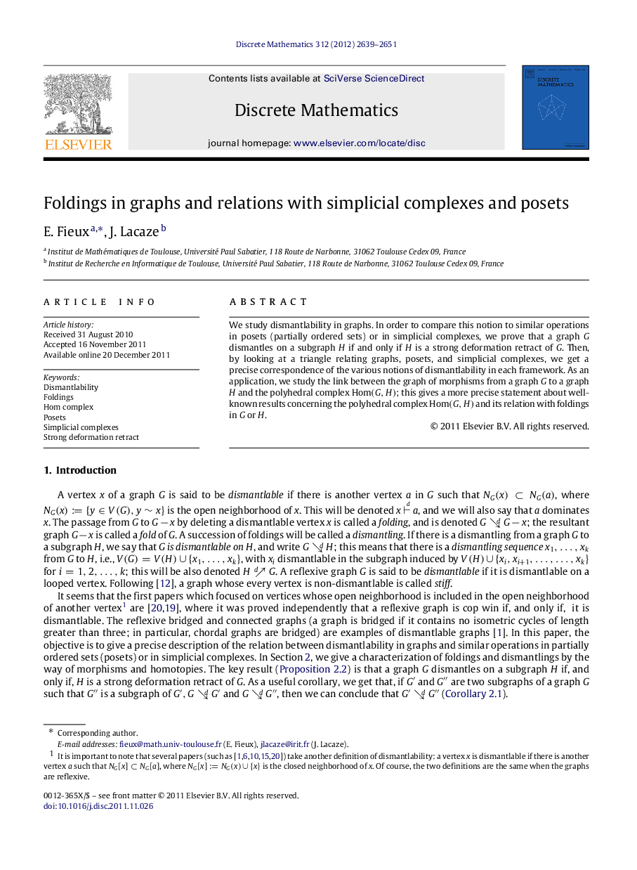 Foldings in graphs and relations with simplicial complexes and posets