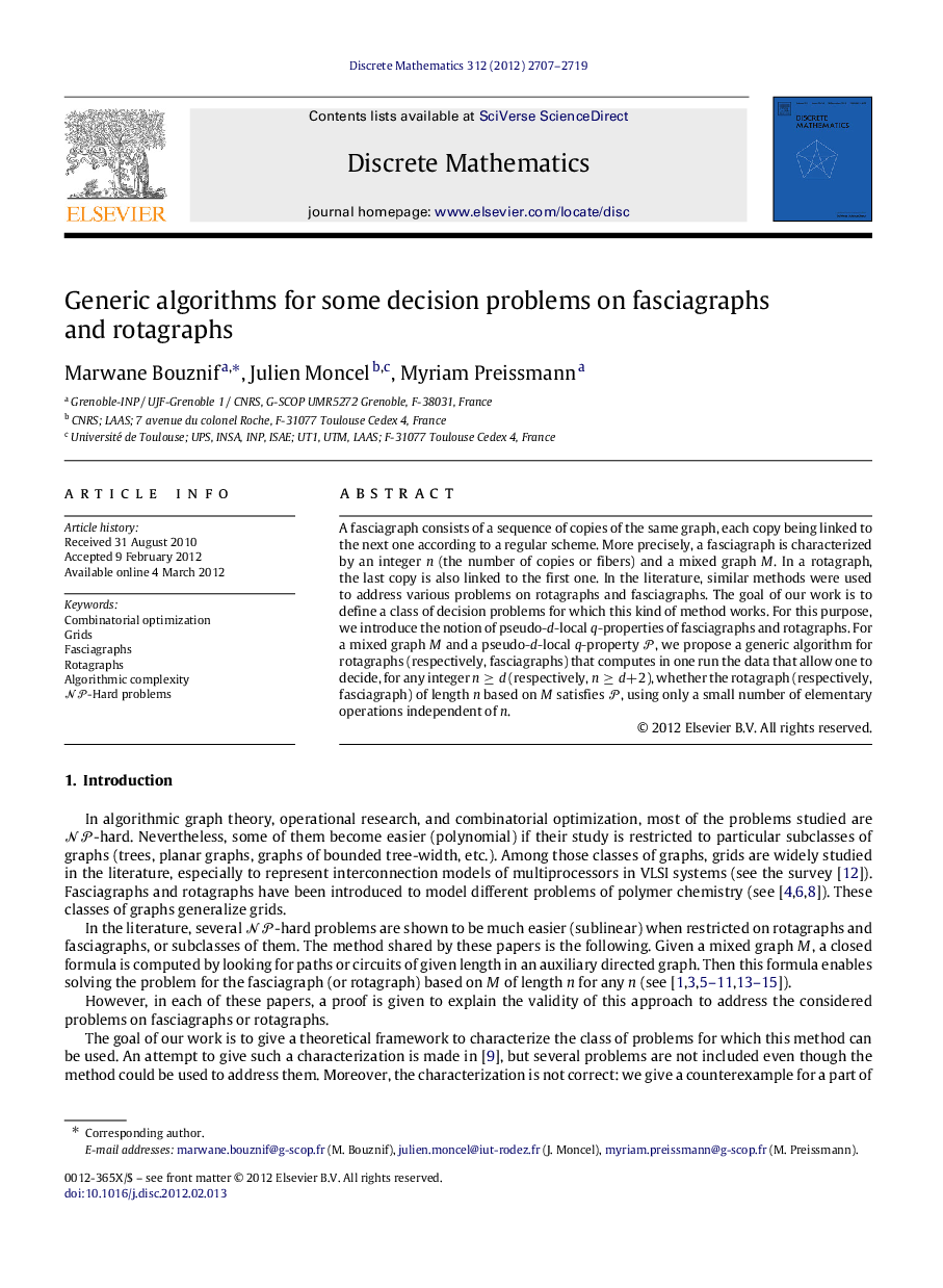 Generic algorithms for some decision problems on fasciagraphs and rotagraphs