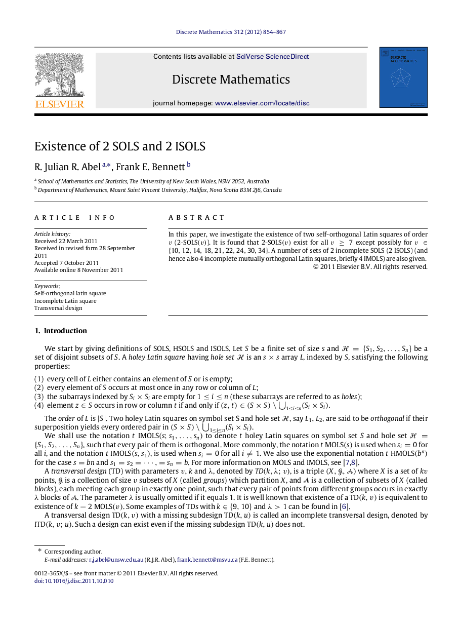 Existence of 2 SOLS and 2 ISOLS