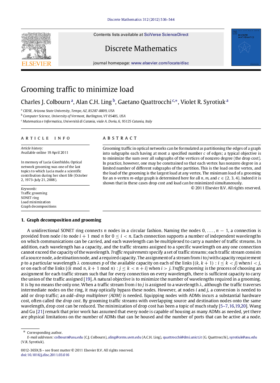 Grooming traffic to minimize load