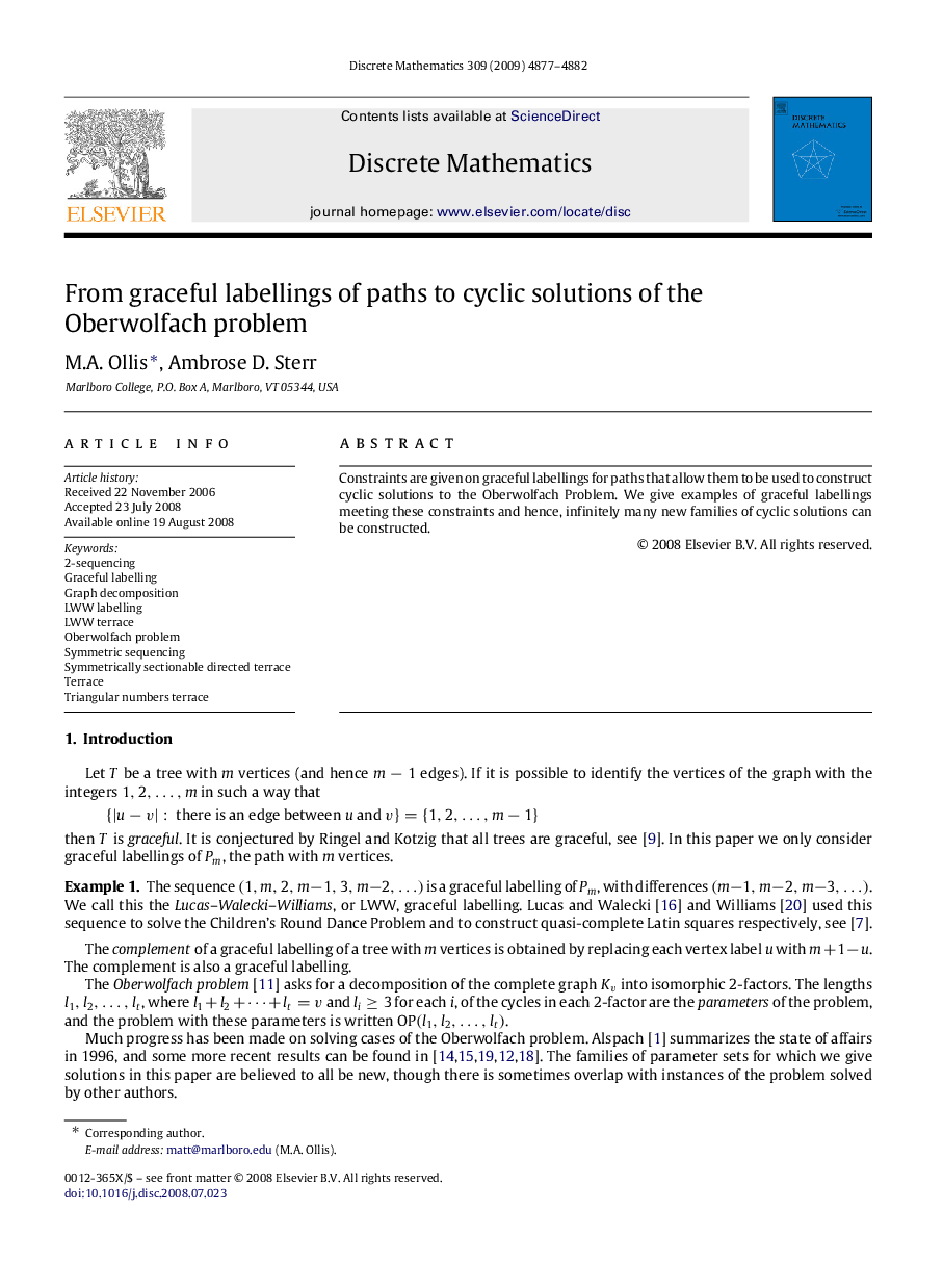 From graceful labellings of paths to cyclic solutions of the Oberwolfach problem