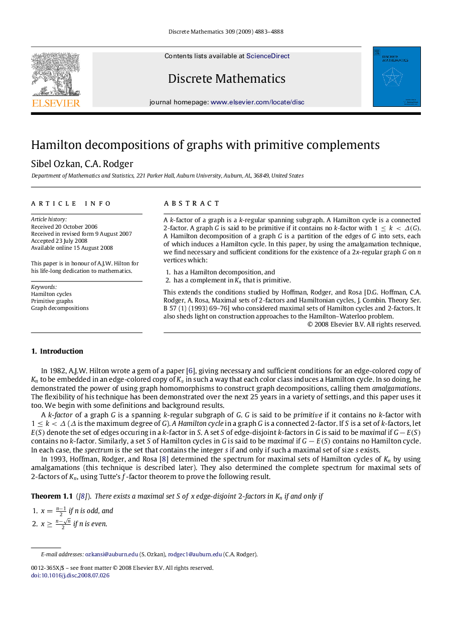 Hamilton decompositions of graphs with primitive complements