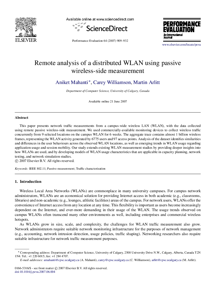 Remote analysis of a distributed WLAN using passive wireless-side measurement