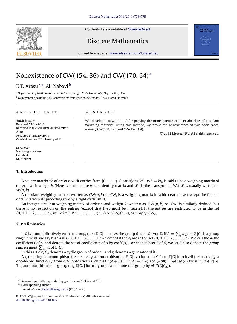 Nonexistence of CW(154,36) and CW(170,64) 