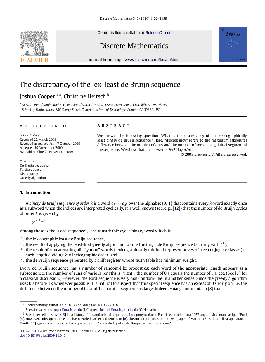 The discrepancy of the lex-least de Bruijn sequence