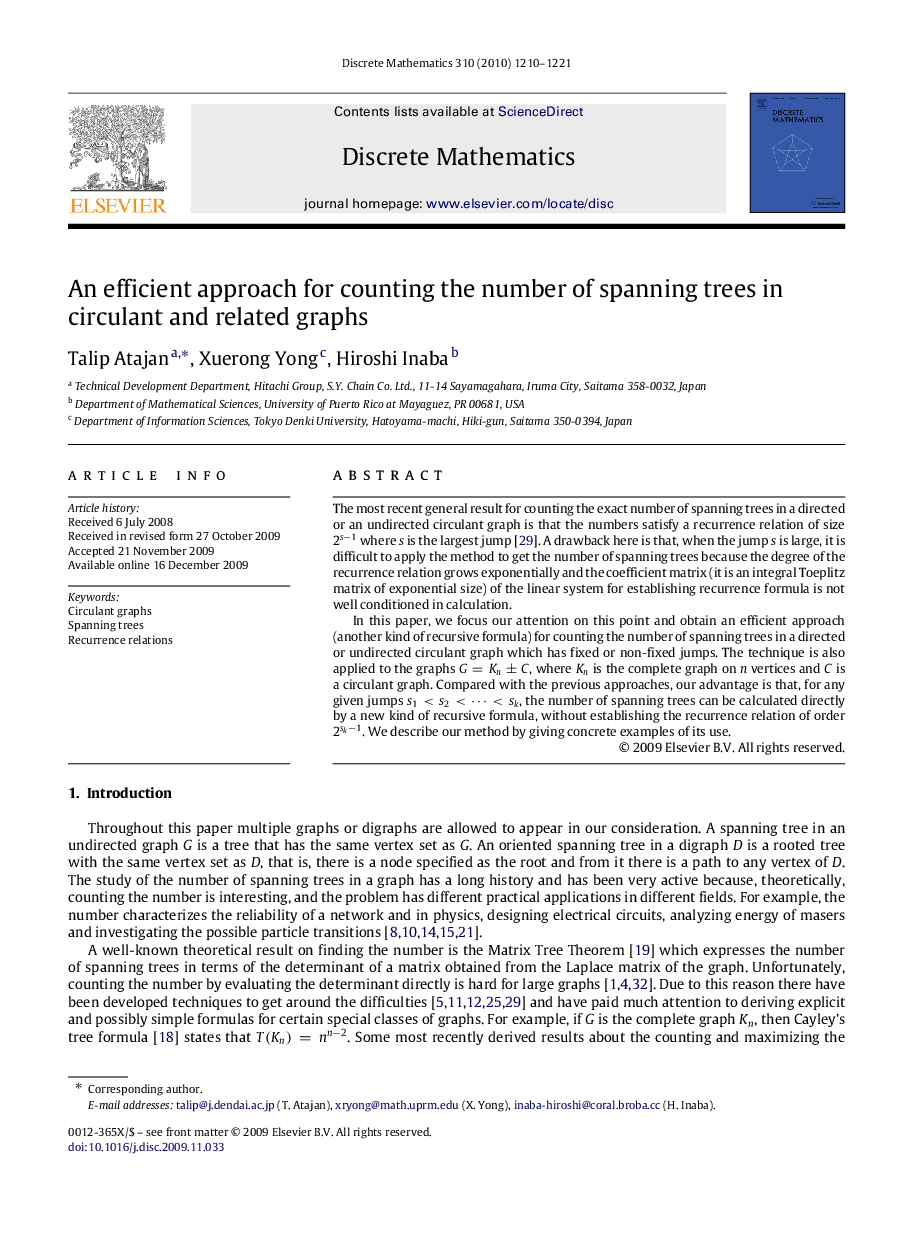 An efficient approach for counting the number of spanning trees in circulant and related graphs