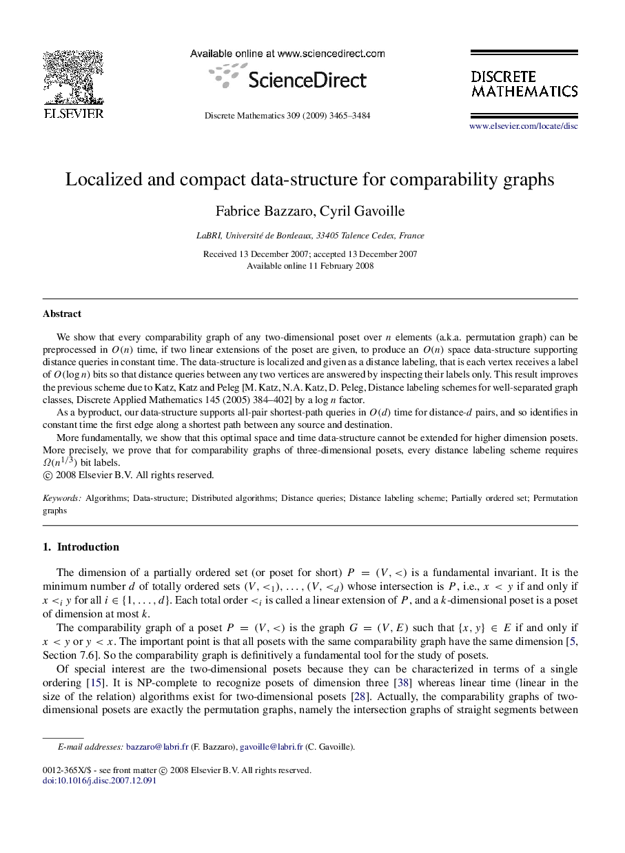 Localized and compact data-structure for comparability graphs