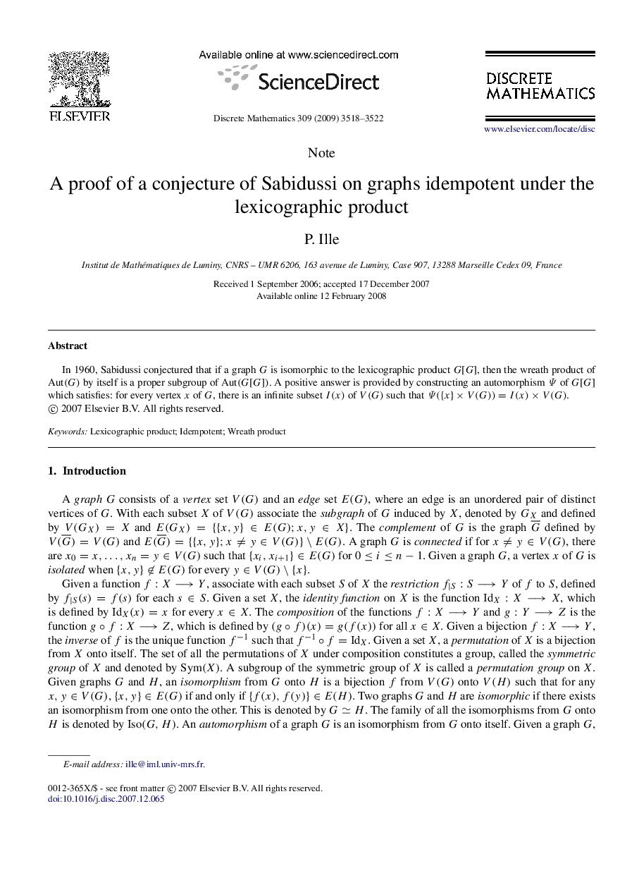 A proof of a conjecture of Sabidussi on graphs idempotent under the lexicographic product