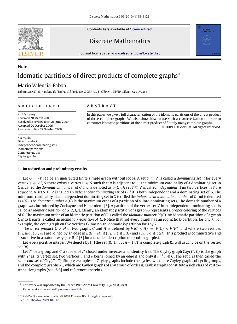 Idomatic partitions of direct products of complete graphs 