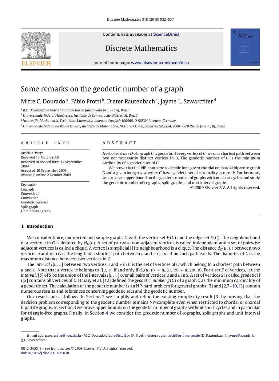 Some remarks on the geodetic number of a graph