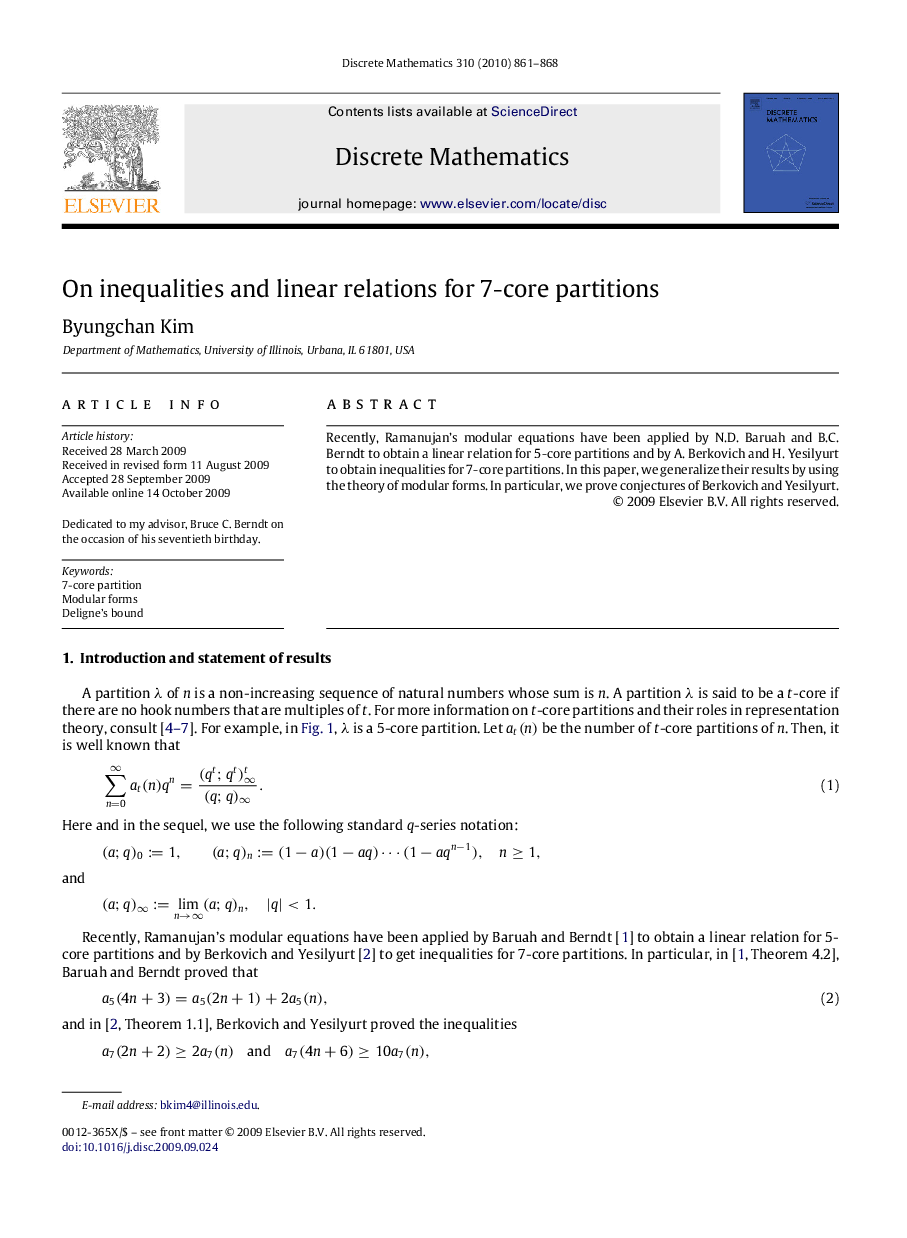 On inequalities and linear relations for 7-core partitions