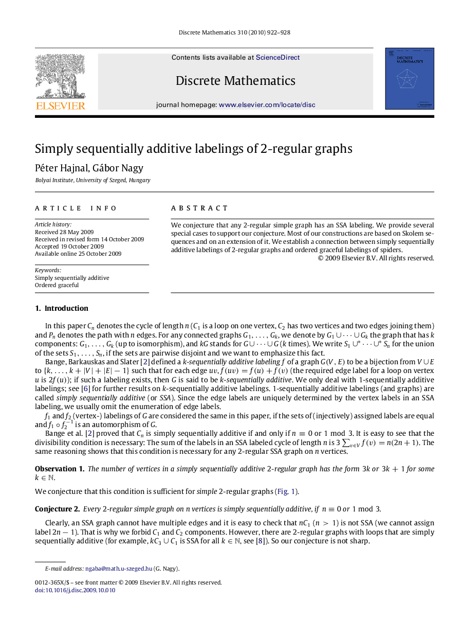 Simply sequentially additive labelings of 2-regular graphs