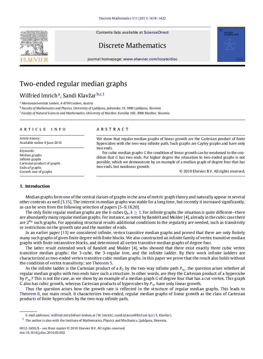 Two-ended regular median graphs