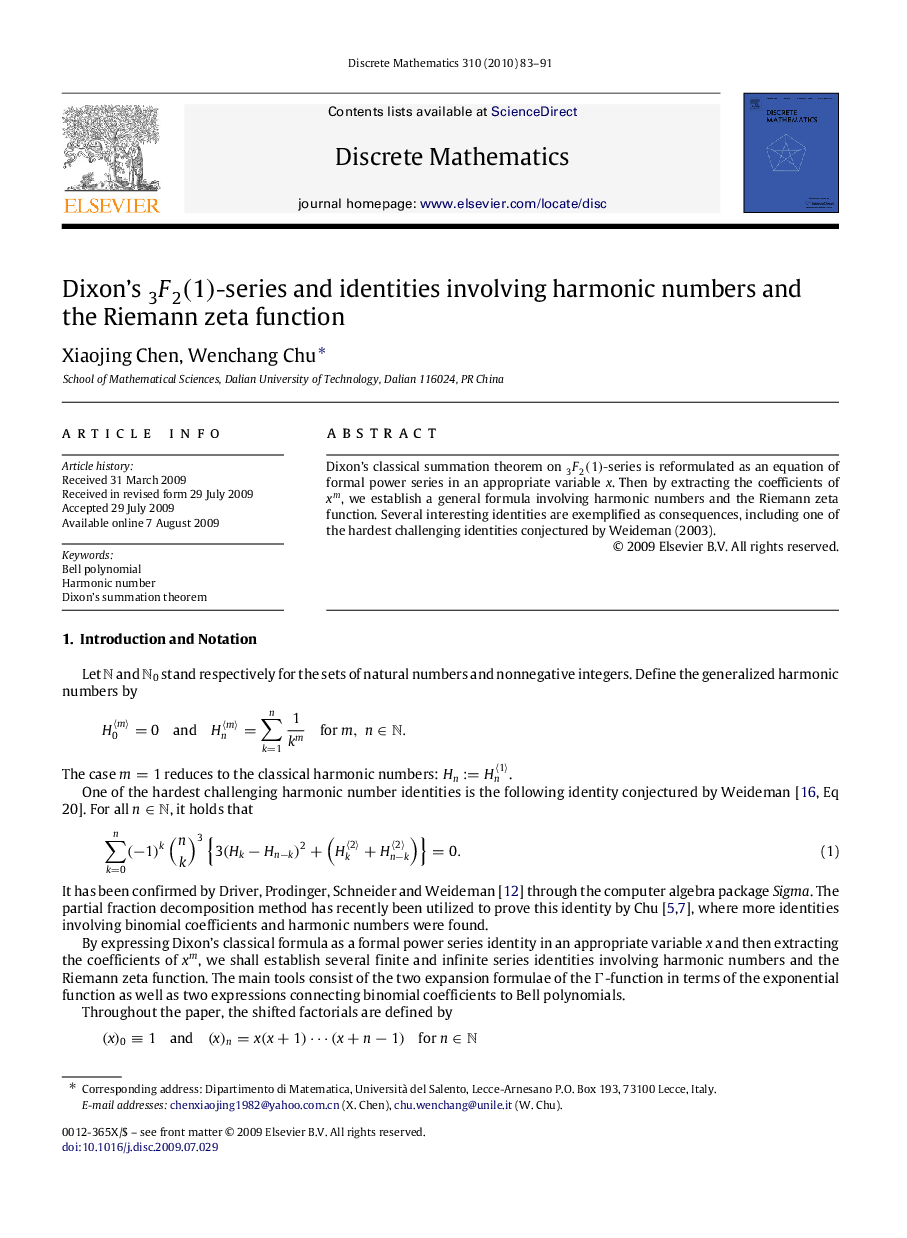 Dixon’s F23(1)-series and identities involving harmonic numbers and the Riemann zeta function