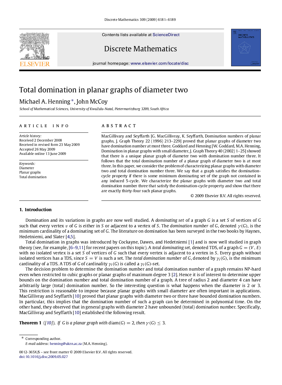 Total domination in planar graphs of diameter two