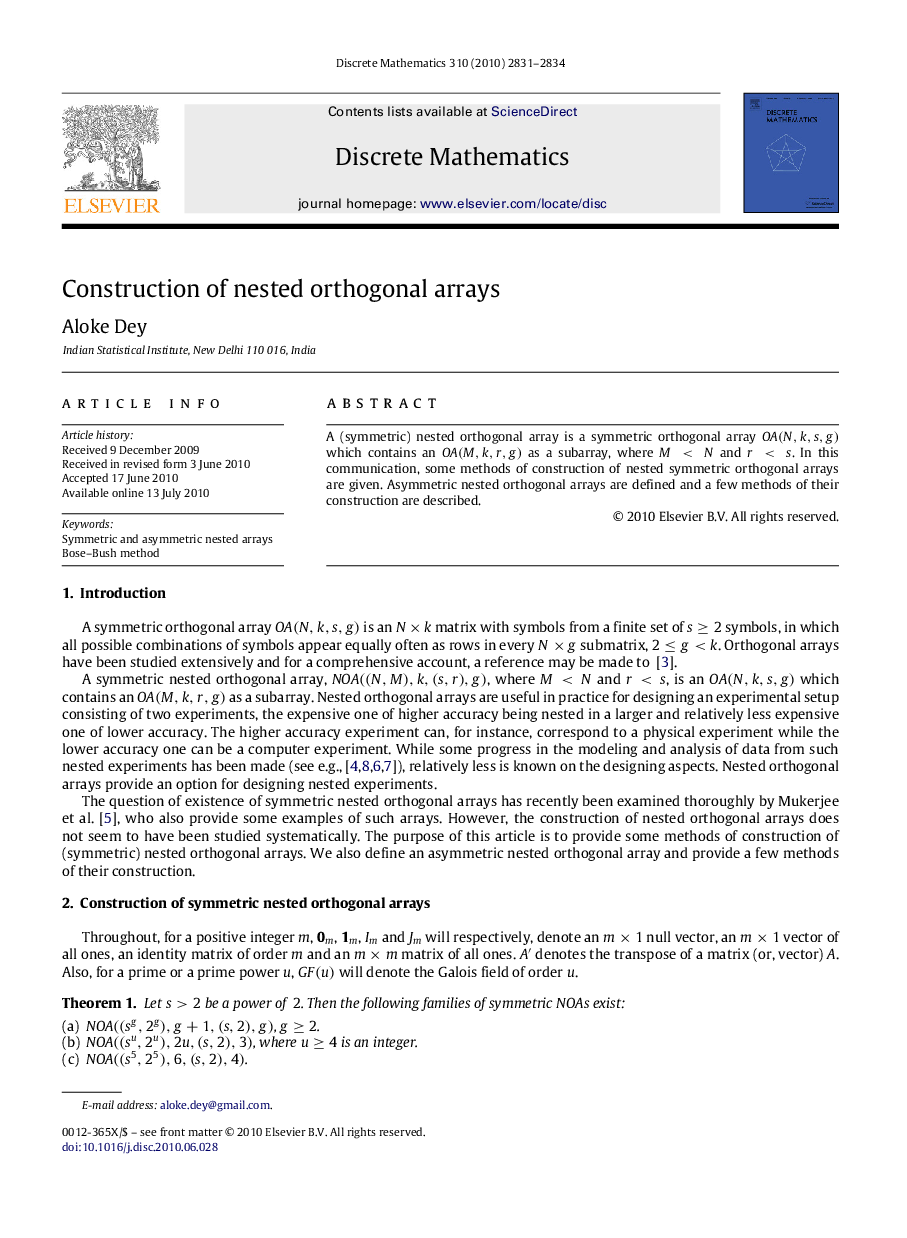 Construction of nested orthogonal arrays