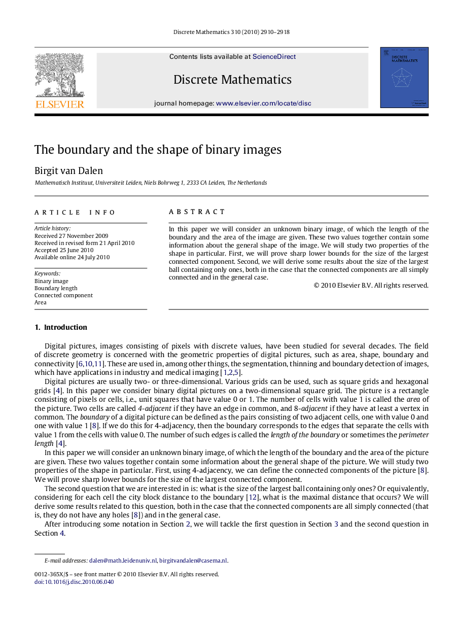 The boundary and the shape of binary images