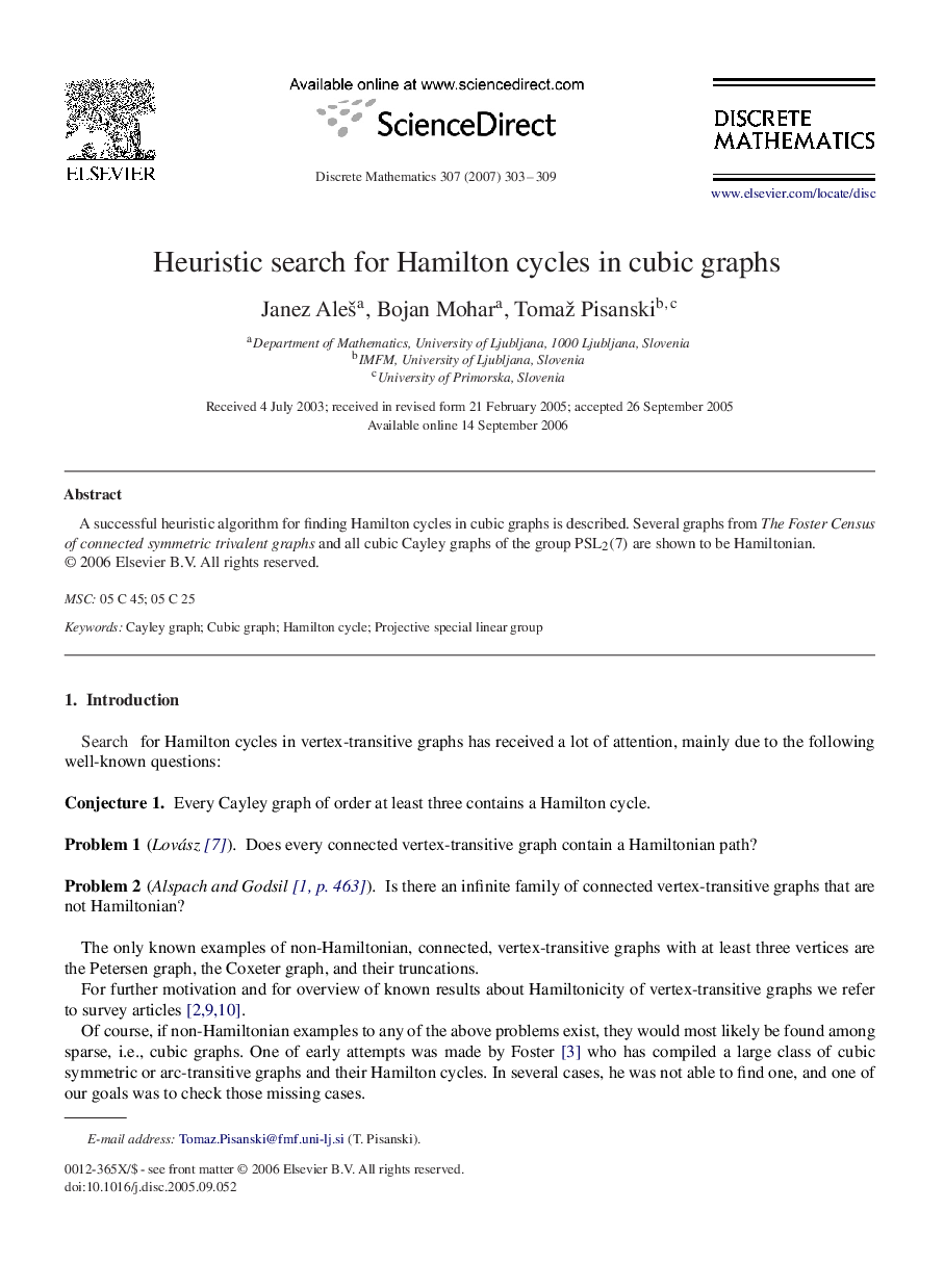 Heuristic search for Hamilton cycles in cubic graphs