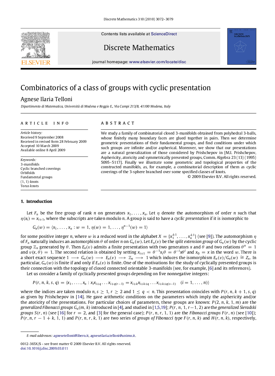 Combinatorics of a class of groups with cyclic presentation