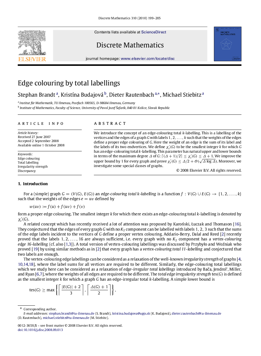 Edge colouring by total labellings