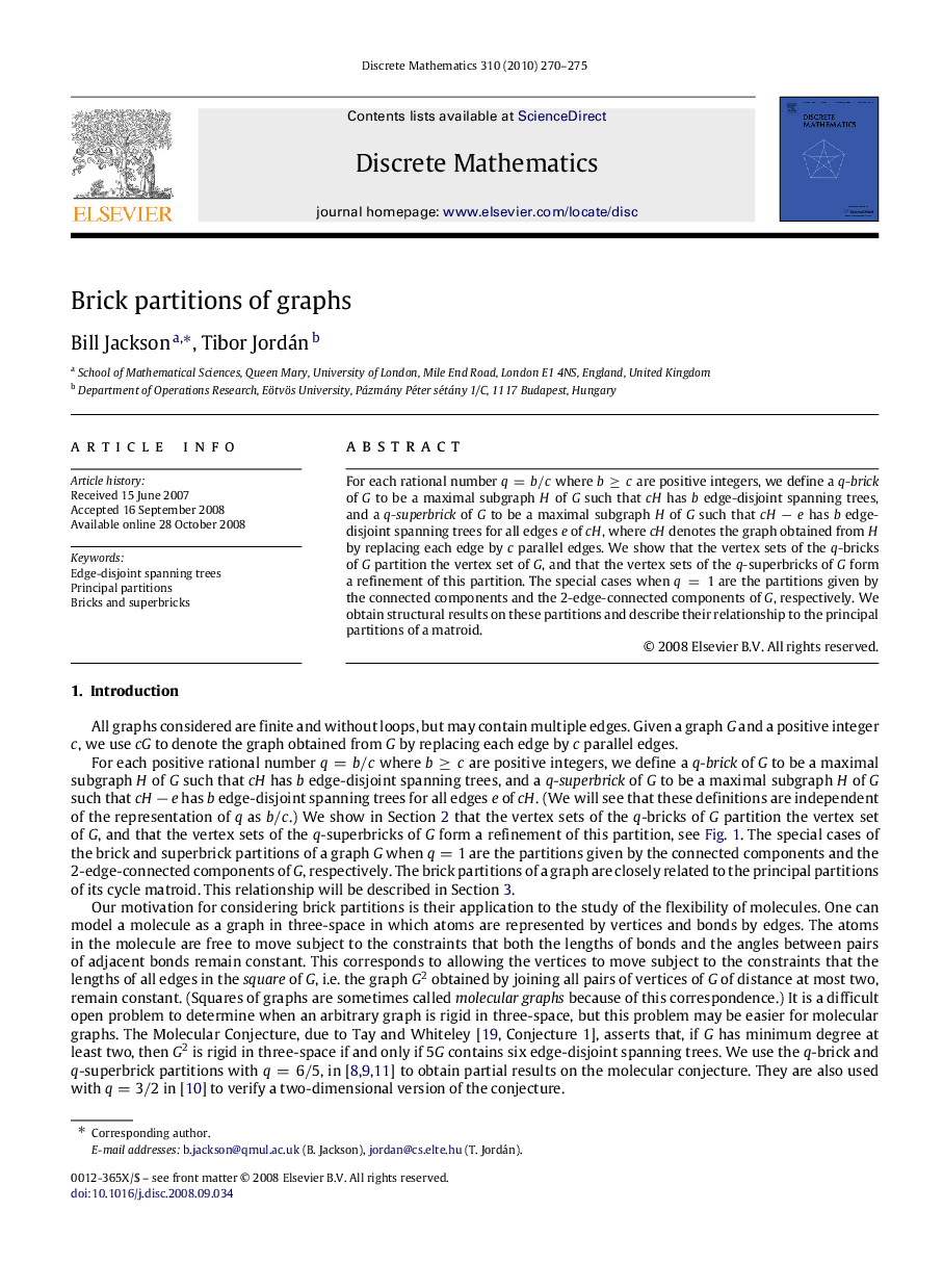 Brick partitions of graphs