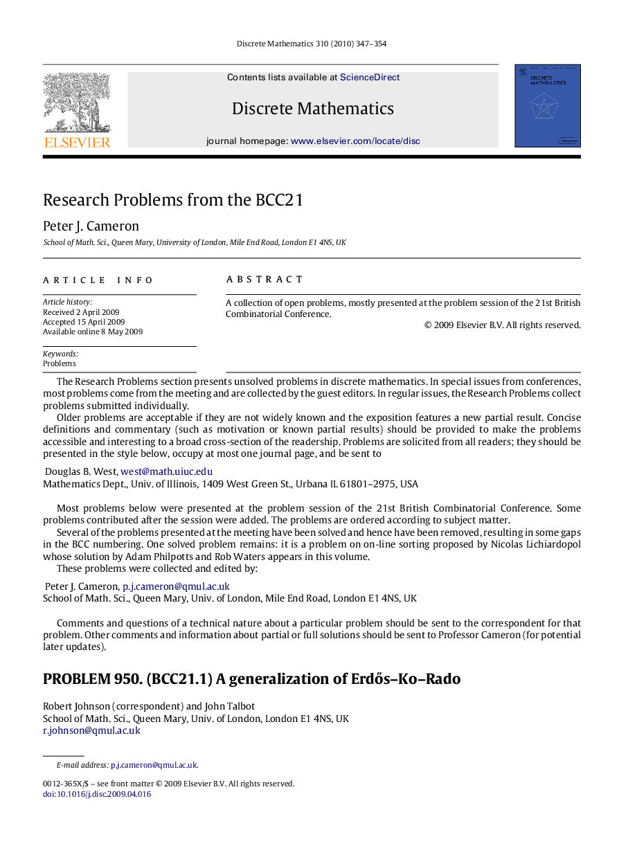 Research Problems from the BCC21