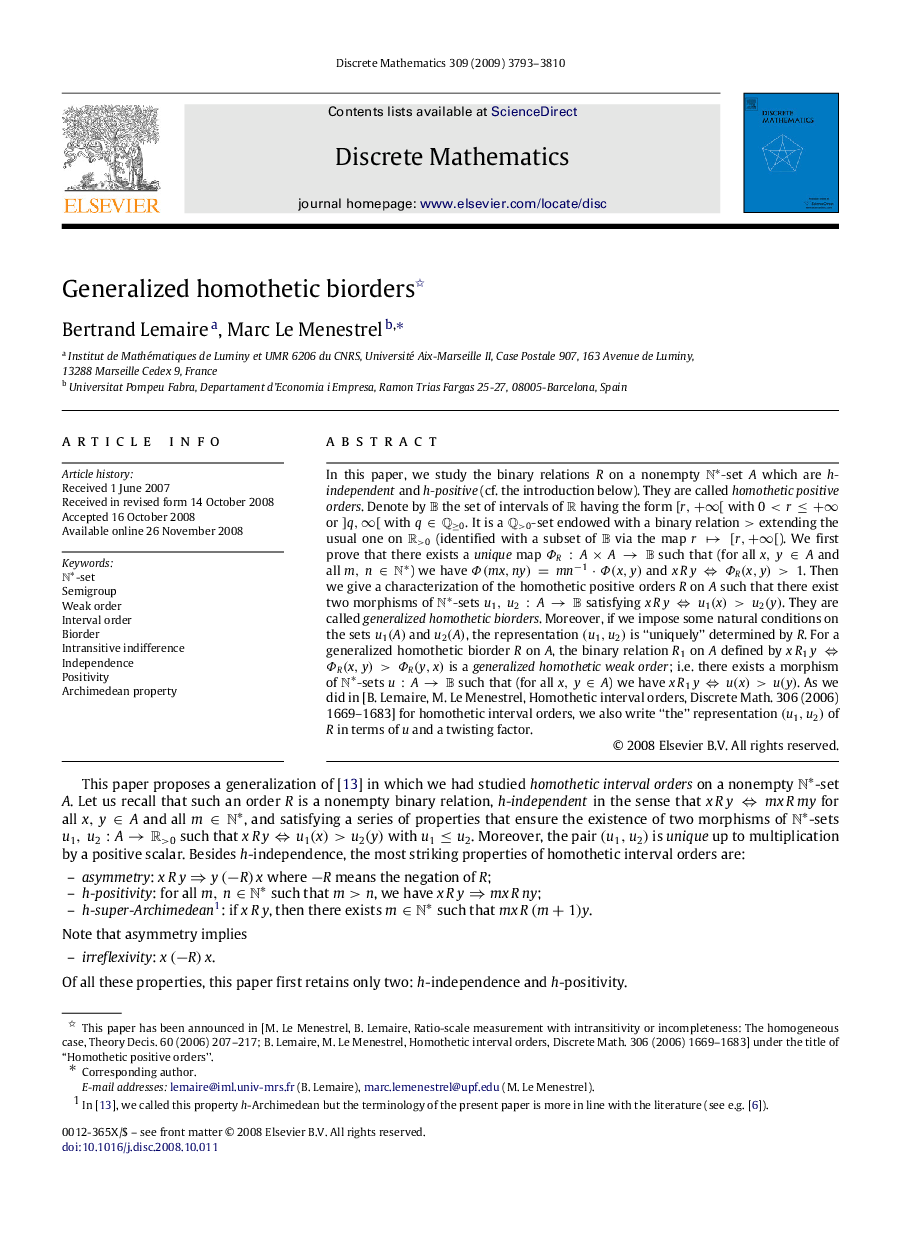 Generalized homothetic biorders 