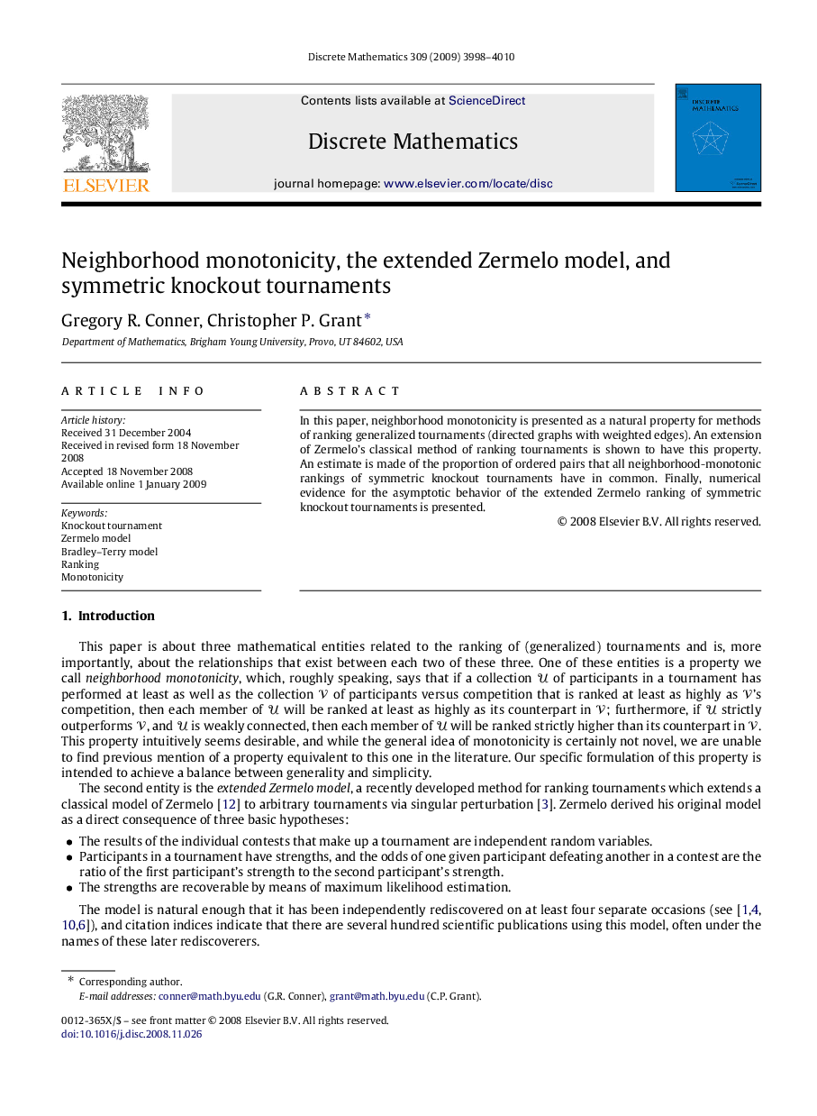 Neighborhood monotonicity, the extended Zermelo model, and symmetric knockout tournaments