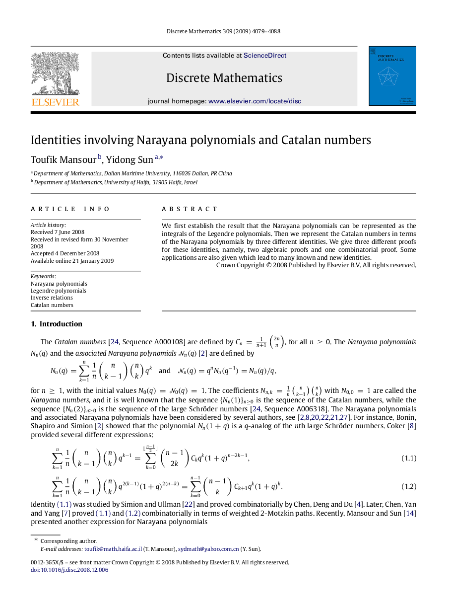 Identities involving Narayana polynomials and Catalan numbers