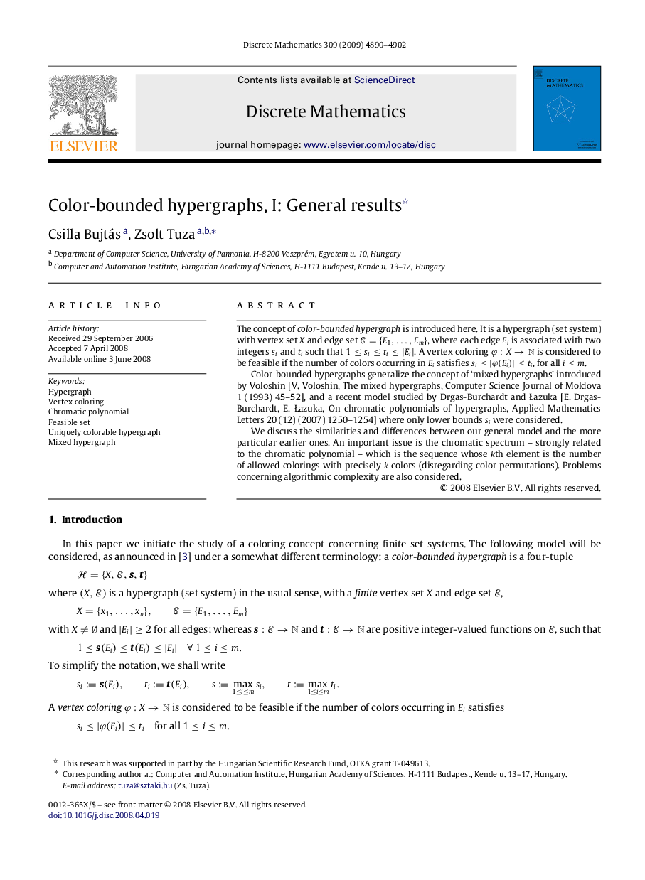 Color-bounded hypergraphs, I: General results 