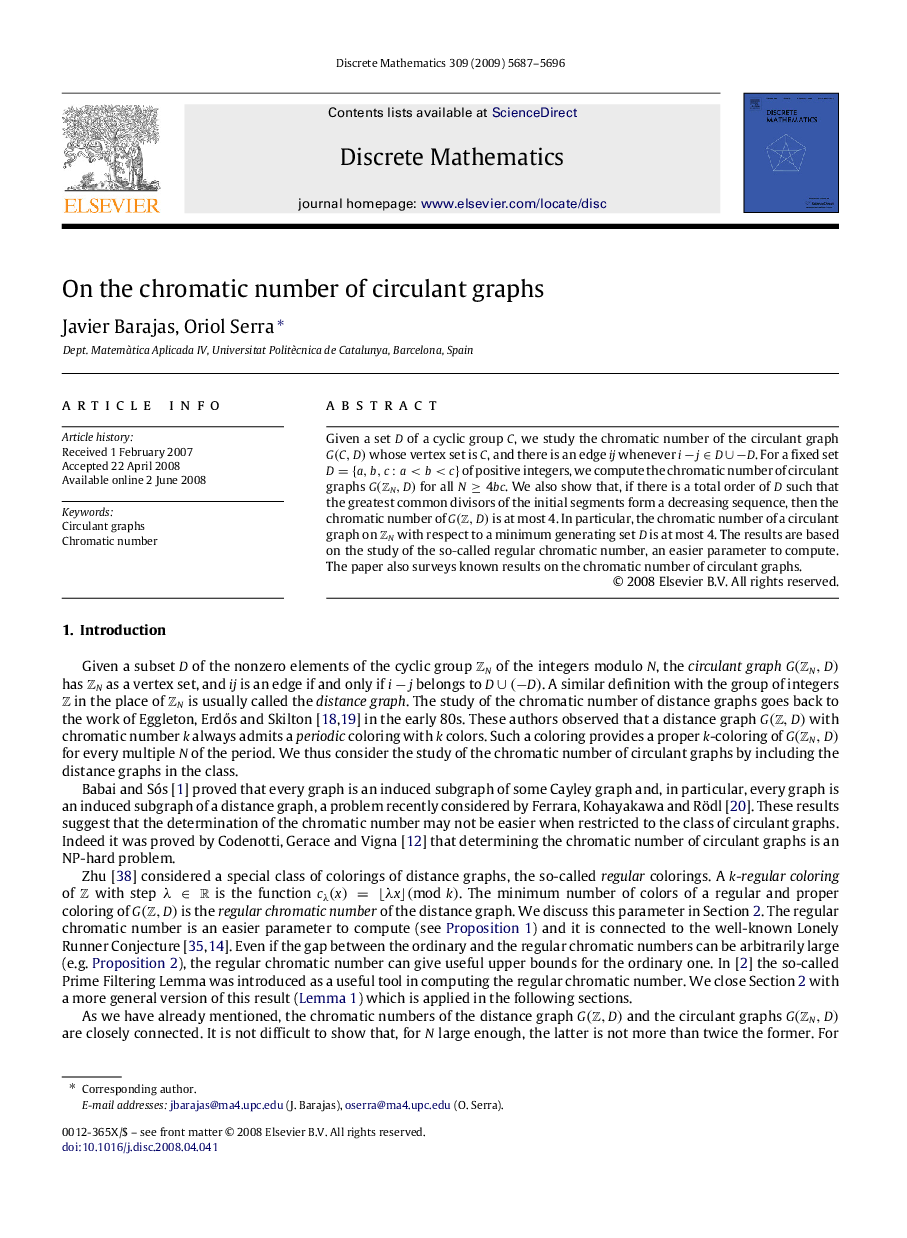 On the chromatic number of circulant graphs