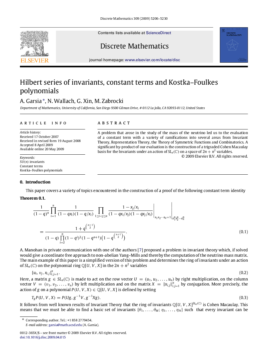 Hilbert series of invariants, constant terms and Kostka–Foulkes polynomials