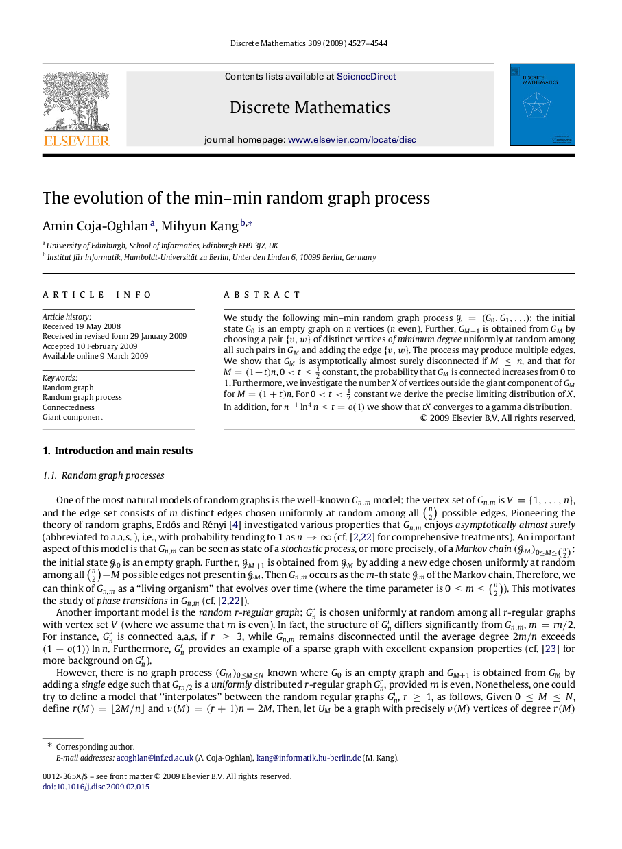 The evolution of the min–min random graph process