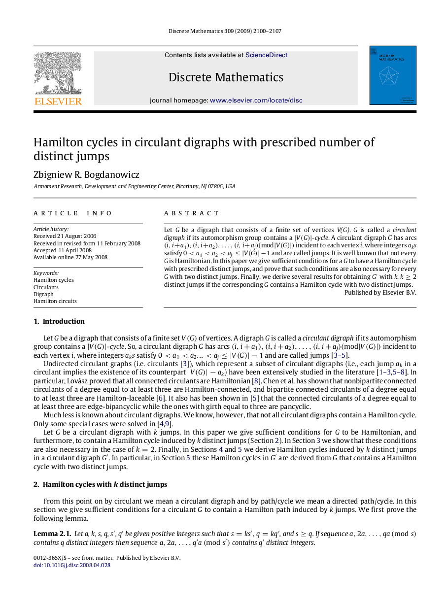 Hamilton cycles in circulant digraphs with prescribed number of distinct jumps