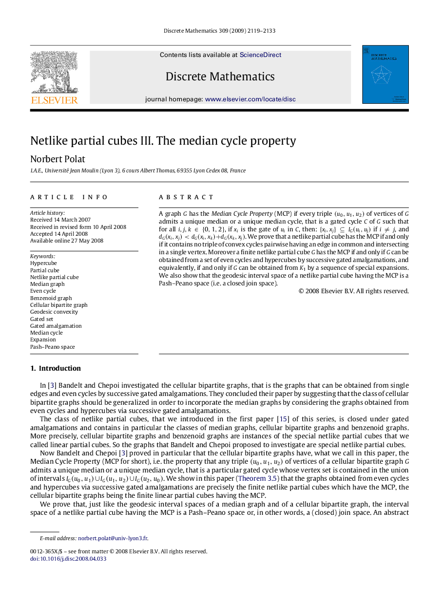 Netlike partial cubes III. The median cycle property