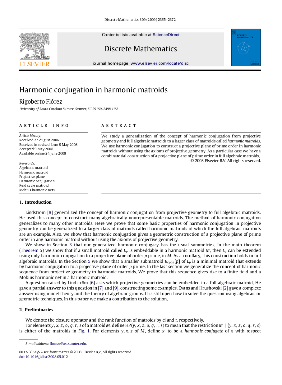 Harmonic conjugation in harmonic matroids