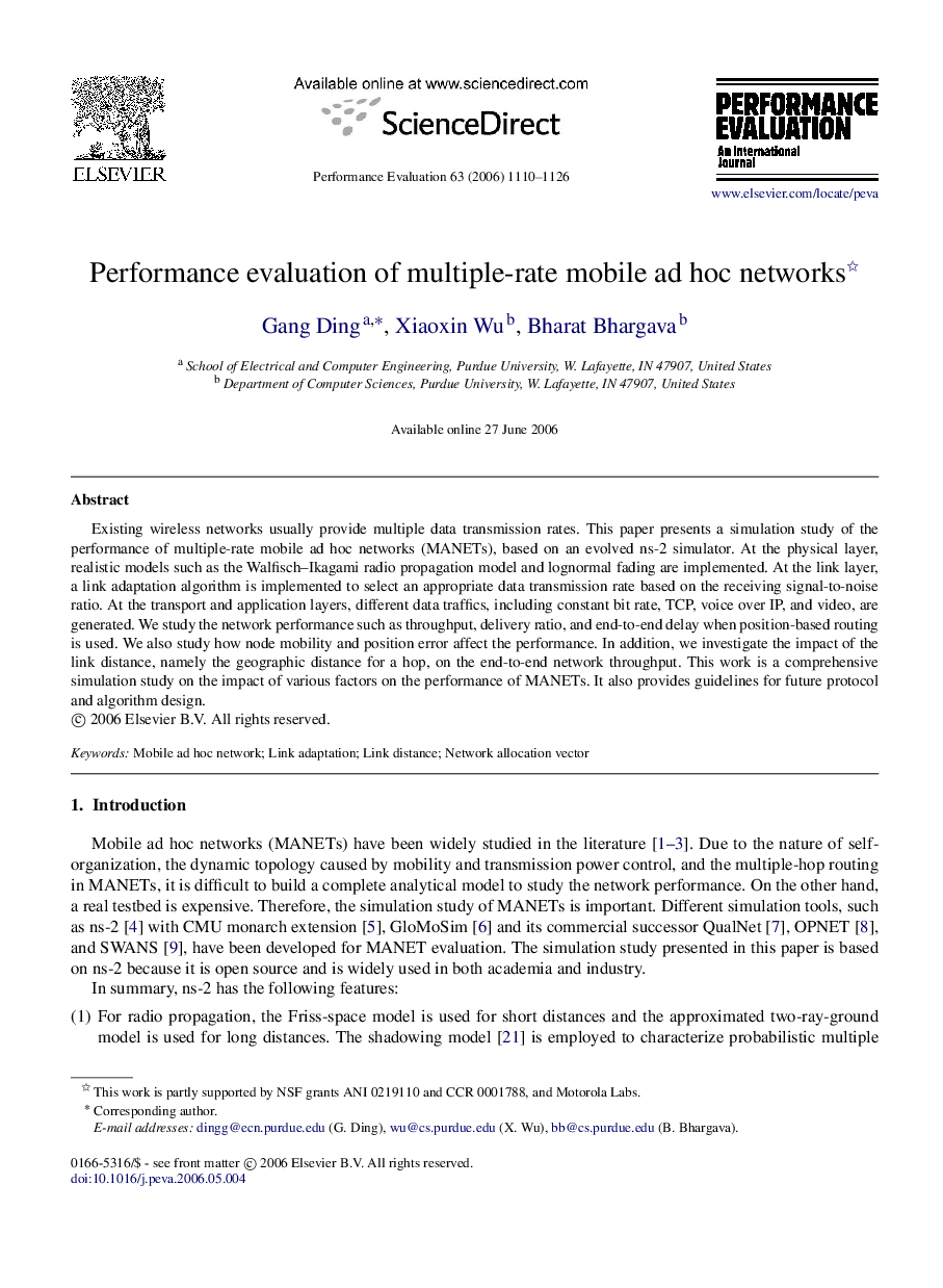 Performance evaluation of multiple-rate mobile ad hoc networks 