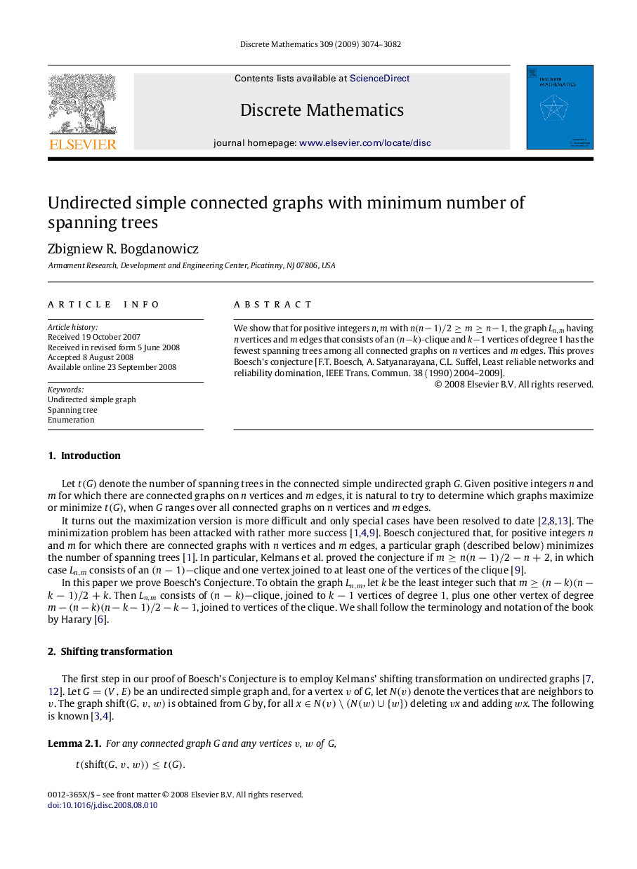 Undirected simple connected graphs with minimum number of spanning trees