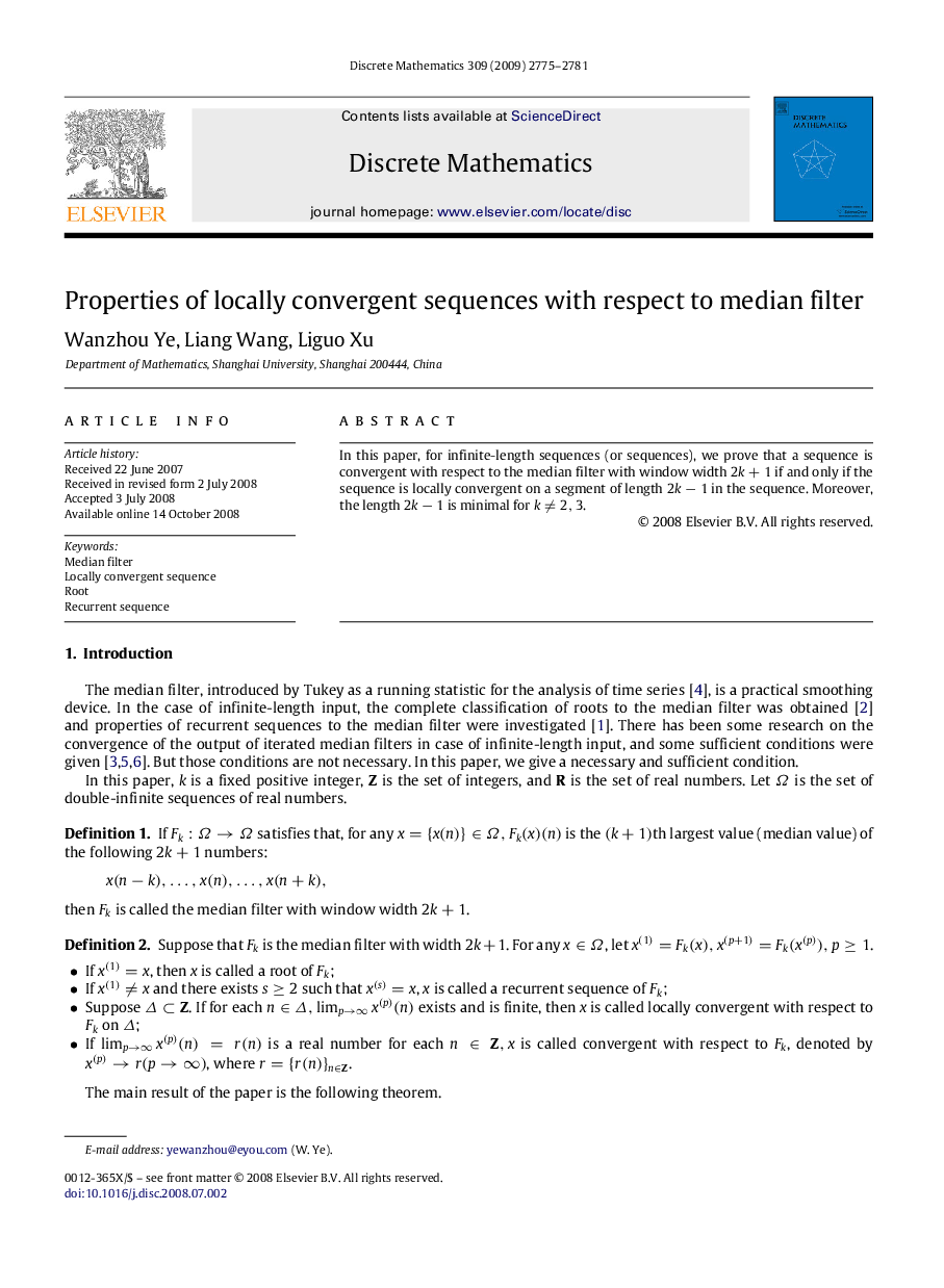 Properties of locally convergent sequences with respect to median filter