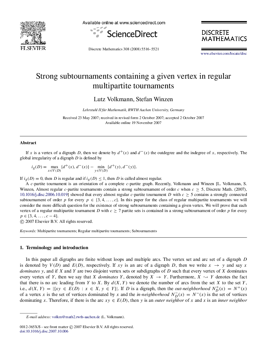 Strong subtournaments containing a given vertex in regular multipartite tournaments