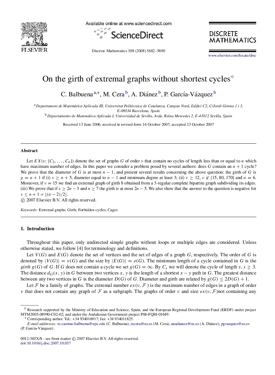 On the girth of extremal graphs without shortest cycles 