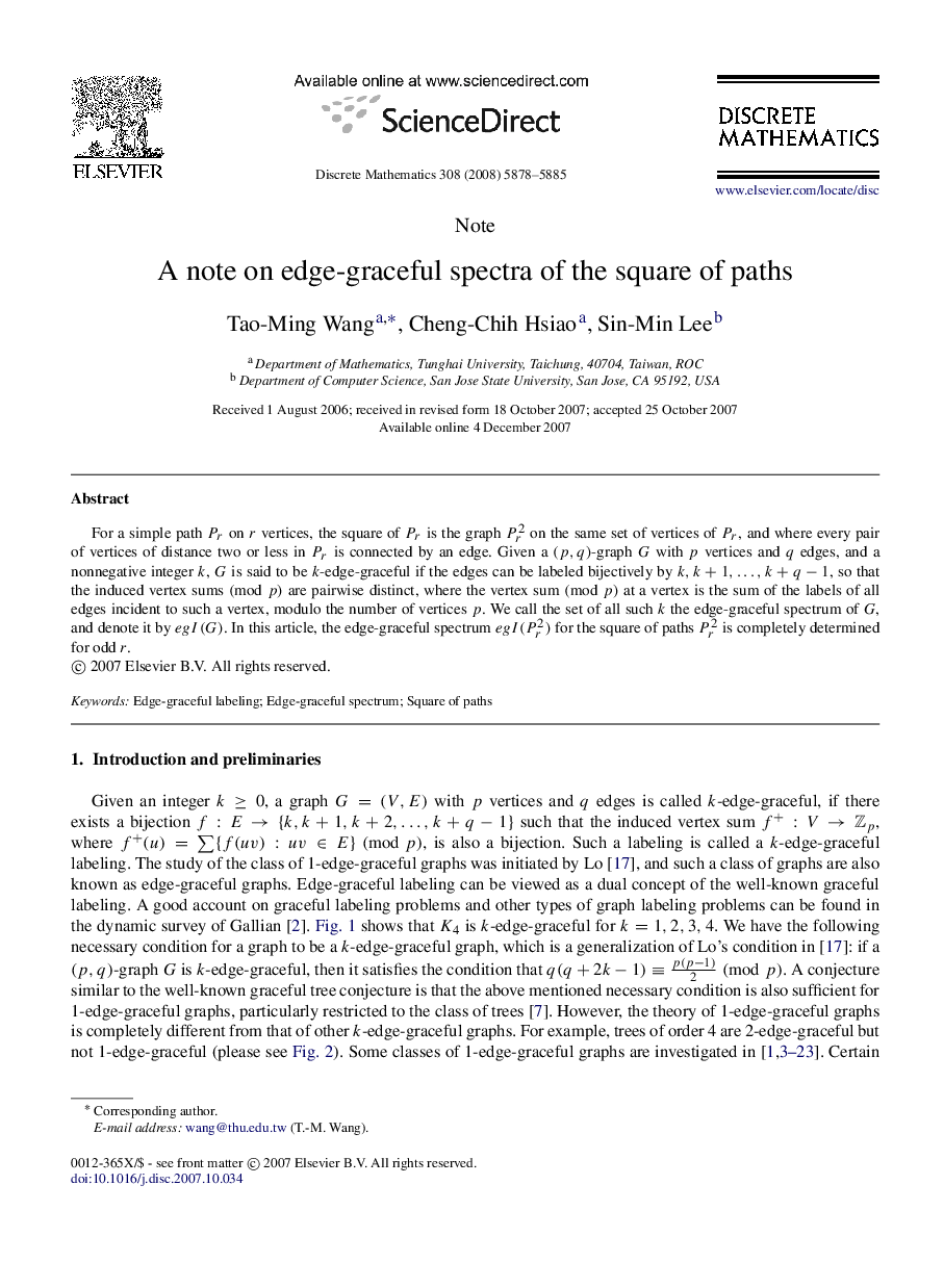 A note on edge-graceful spectra of the square of paths