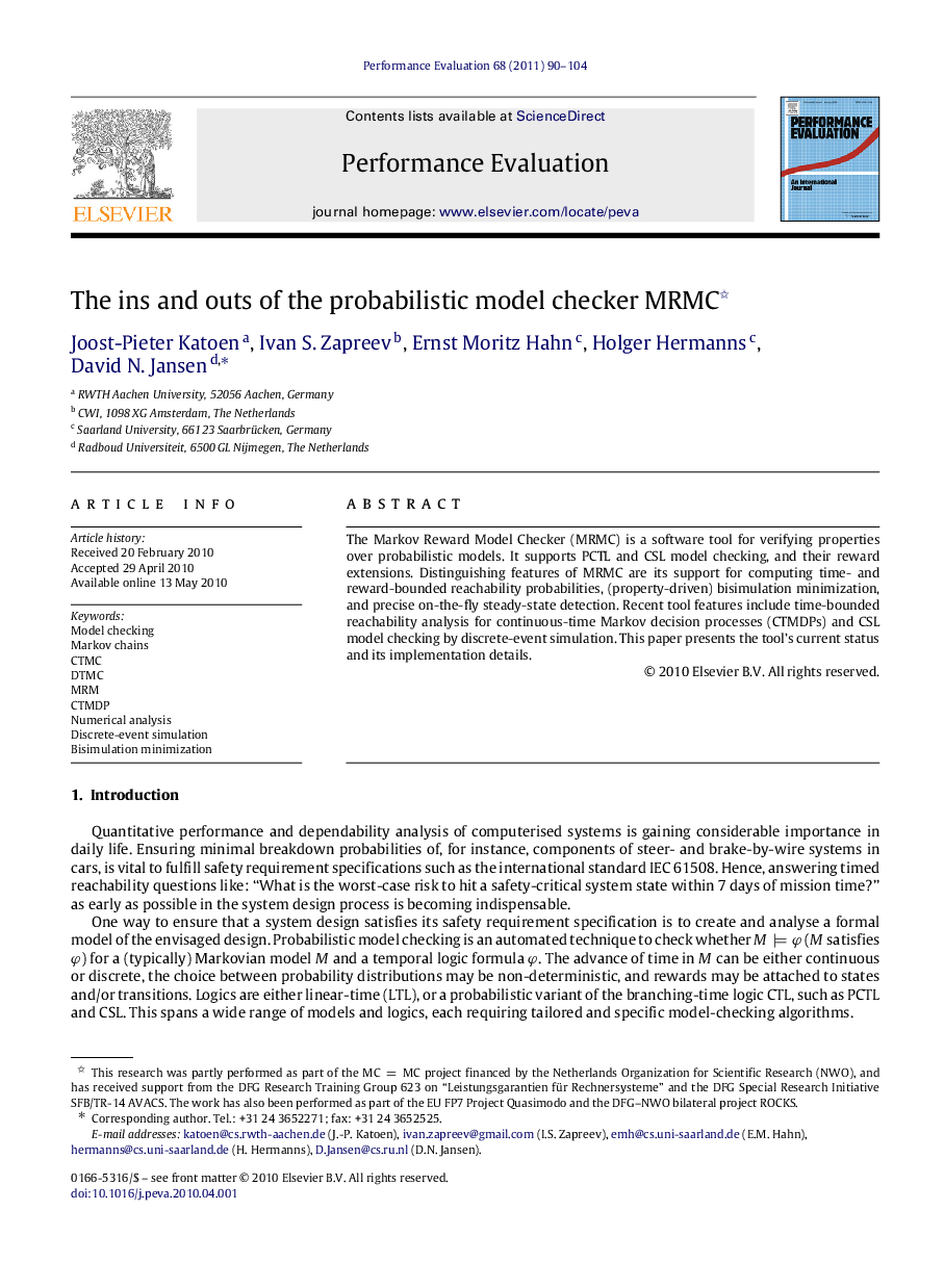 The ins and outs of the probabilistic model checker MRMC 