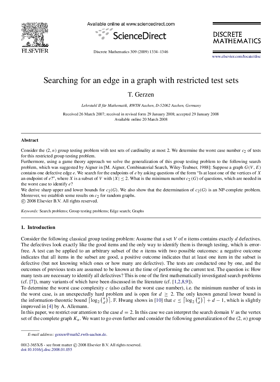 Searching for an edge in a graph with restricted test sets