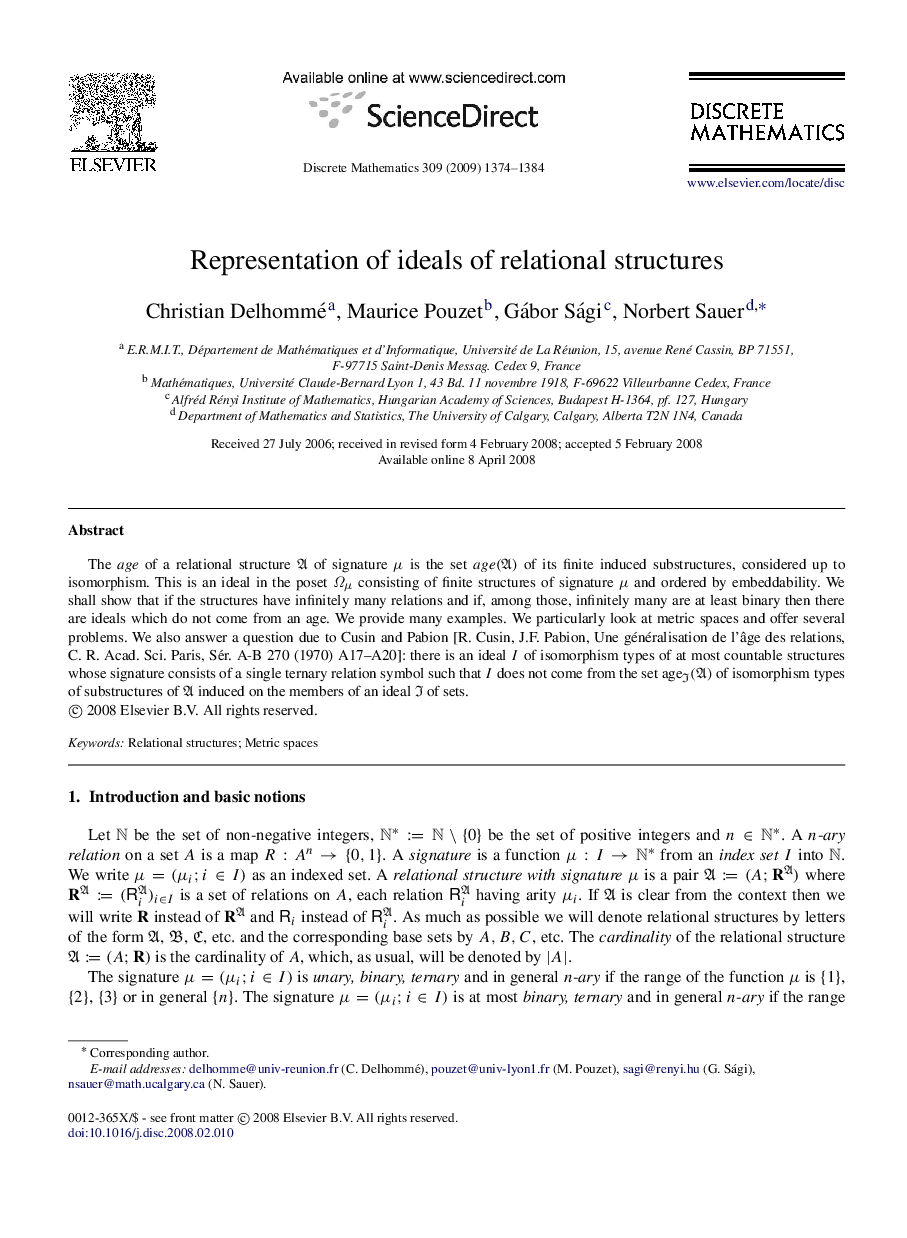 Representation of ideals of relational structures