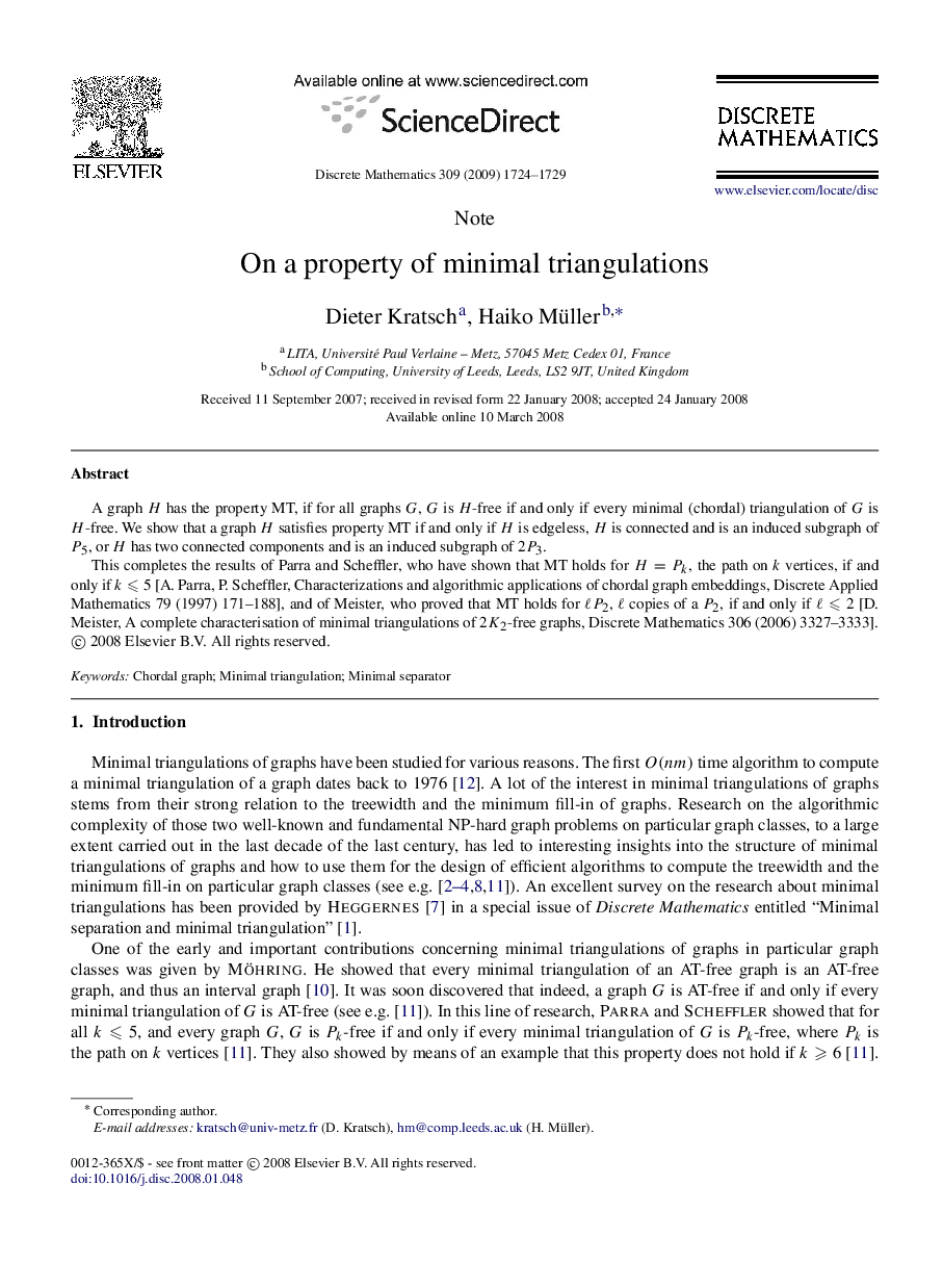 On a property of minimal triangulations