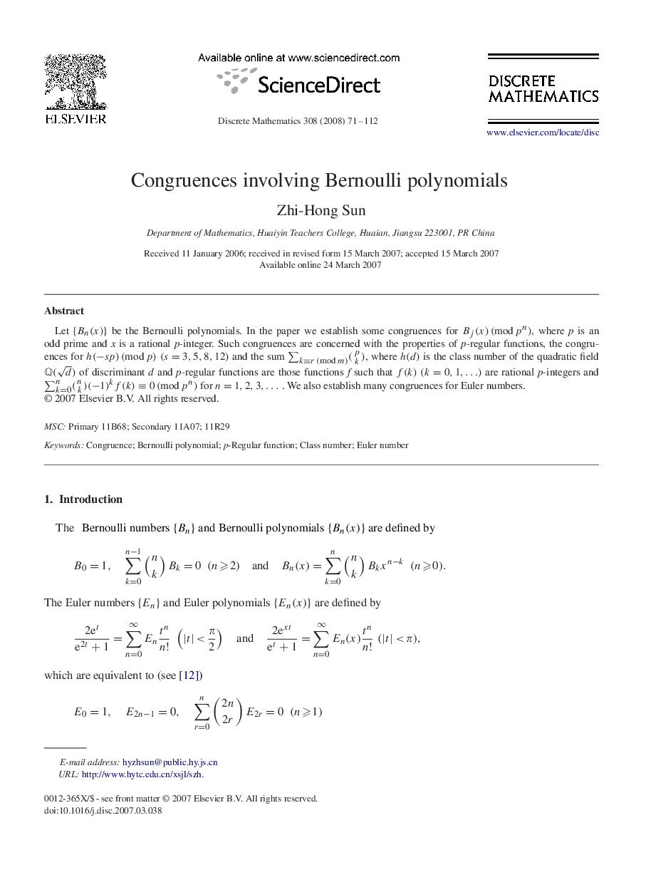 Congruences involving Bernoulli polynomials