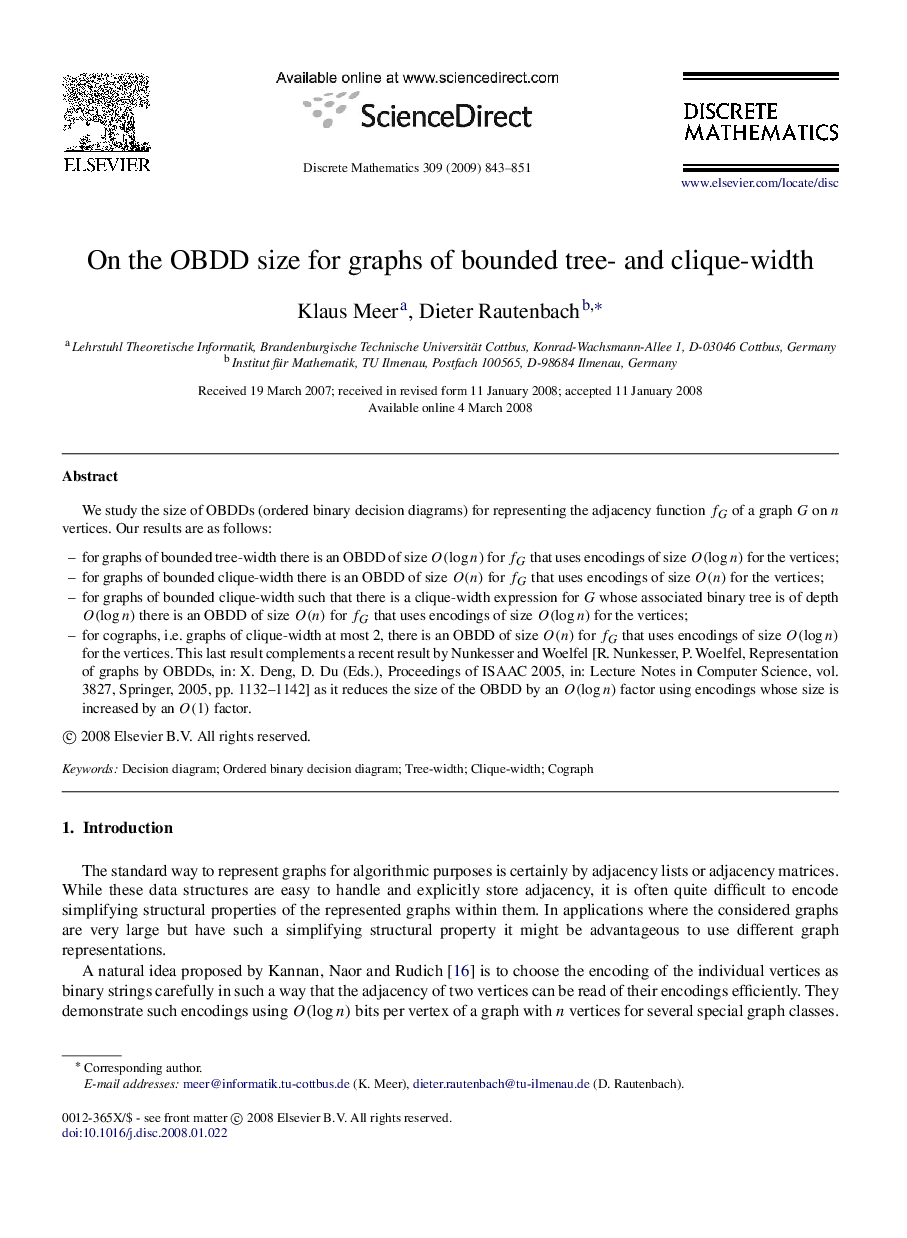 On the OBDD size for graphs of bounded tree- and clique-width